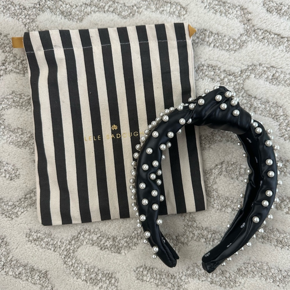 Lele Sadoughi jet faux leather pearl embellished headband